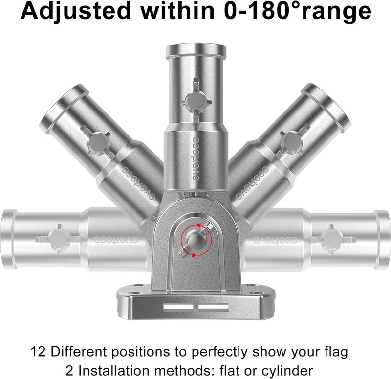 evertoco Premium Flag Pole Kit - T304 Stainless Steel 180°Adjustable Flag Bracket, Thicker 6 Ft Flag Pole with Aluminum Alloy Rings - Durable, Wind Resistant, Rust Free, Silver - Image 2